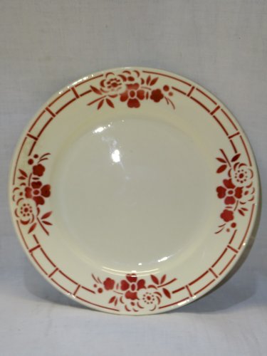 -7 ASSIETTES PLATES DEMI PORCELAINE BADONVILLER  FLEURS & MOTIFS ROUGES    D