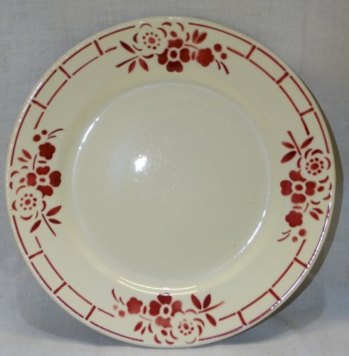 -7 ASSIETTES PLATES DEMI PORCELAINE BADONVILLER  FLEURS & MOTIFS ROUGES    D