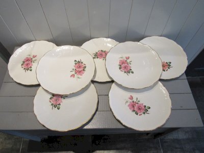 7 Assiettes plates en porcelaine décor fleurs l'amandinoise vintage