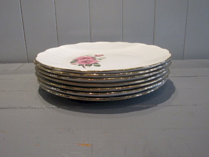 7 Assiettes plates en porcelaine décor fleurs l'amandinoise vintage