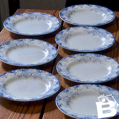 7 assiettes plates XIXe terre de fer KG Luneville Phénix