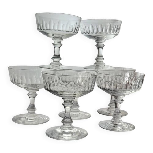 7 coupes à champagne en cristal 1950s