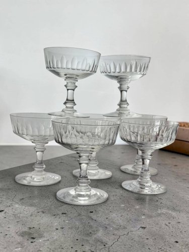 7 coupes à champagne en cristal 1950s