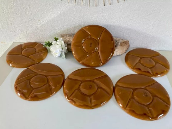 7⚜️ Ensemble 6 Assiettes à Raclette Ou Fondue Gien France Vintage Diamètre 23 Cm