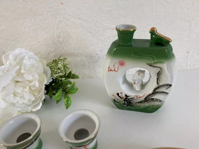 7 ⚜️ Ensemble Service à Saké 6 Verres Avec Flacon Érotique Chinois - Japonais