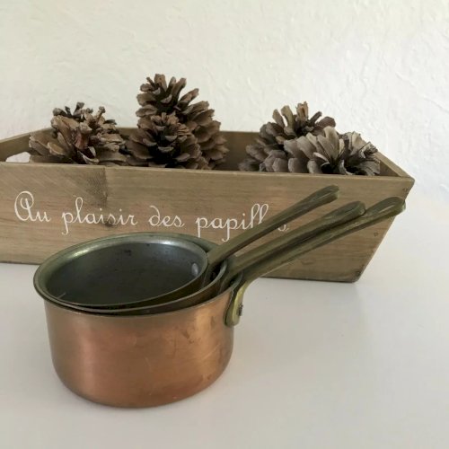 7 ⚜️ Lot de Trois Petites Casseroles En Cuivre Vintage