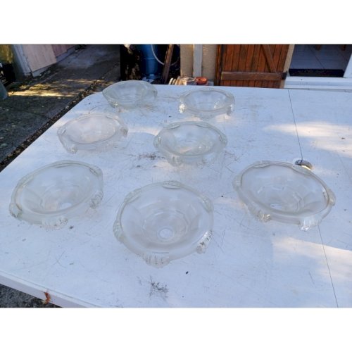 7 Tulipes en verre transparent et Opalin