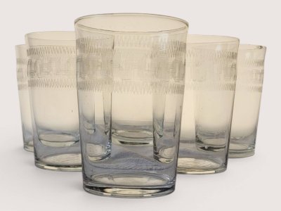 7 Greek-style decorative water glasses