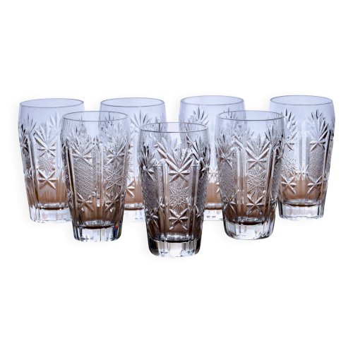 7 verres à longdrink anciens en cristal taillé