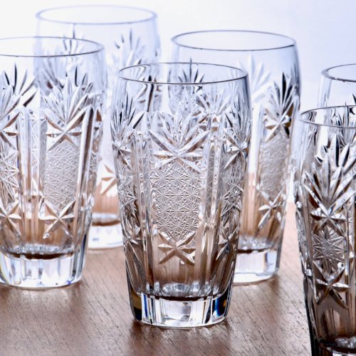 7 verres à longdrink anciens en cristal taillé
