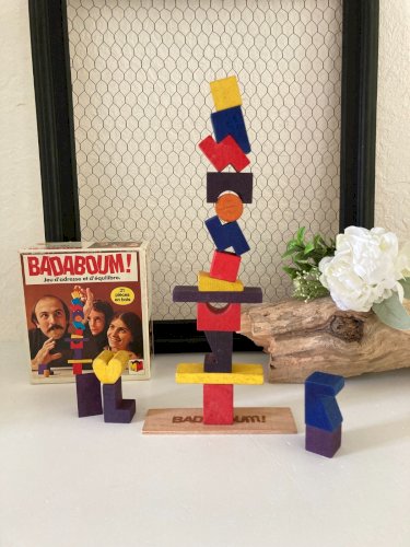 724⚜️ Ancien Jeu de Société D'adresse et d'équilibre Badaboum 19 Pièces