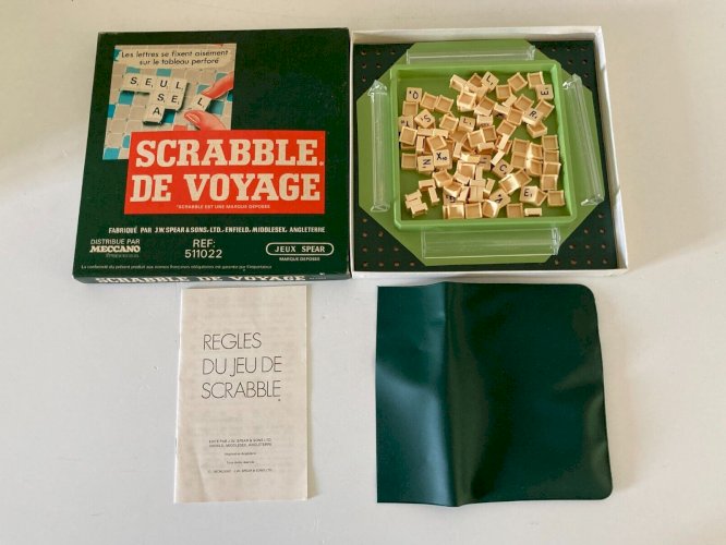 724⚜️ Ancien Jeu de Société et de Lettres Scrabble de Voyage Complet Vintage