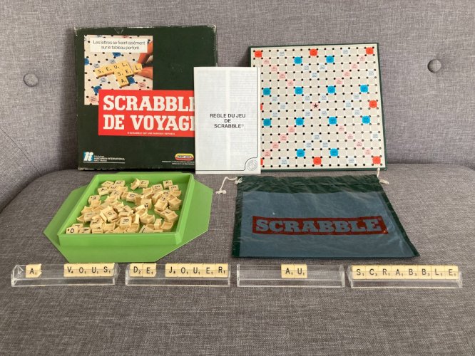 724⚜️ Ancien Jeu de Société et de Lettres Scrabble de Voyage Complet Vintage