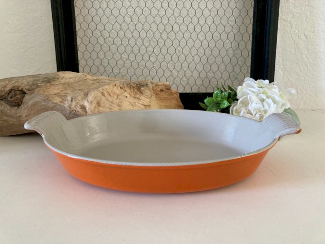 724⚜️ Ancien Plat Le Creuset France 28 en Fonte Émaillée Couleur Orange Vintage
