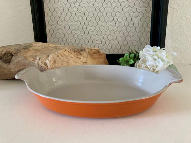 724⚜️ Ancien Plat Le Creuset France 28 en Fonte Émaillée Couleur Orange Vintage