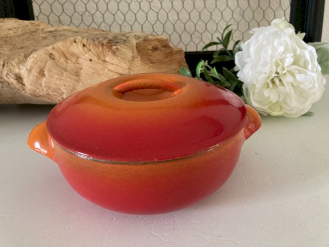 724⚜️ Le Creuset Ancienne Petite Cocotte Orange Ronde Ø 14 Cm Vintage