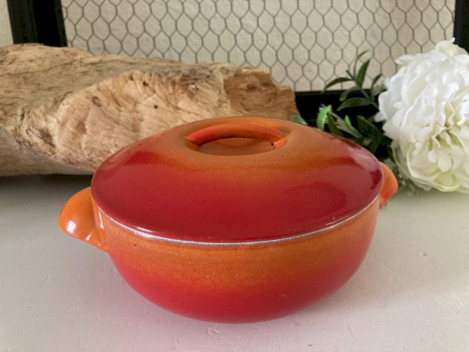 724⚜️ Le Creuset Ancienne Petite Cocotte Orange Ronde Ø 14 Cm Vintage