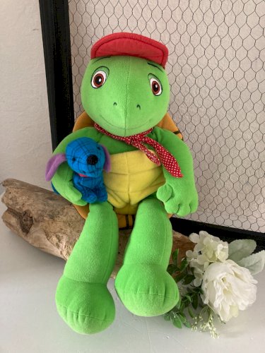 724⚜️ Peluche Doudou Franklin La Tortue Avec Son Doudou Jemini Hauteur 30 Cm