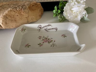 724⚜️ Ramasse Couverts en Porcelaine à Feu France Décor Fleur Longueur 24 Cm