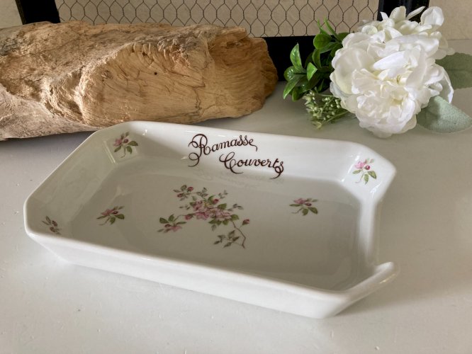 724⚜️ Ramasse Couverts en Porcelaine à Feu France Décor Fleur Longueur 24 Cm