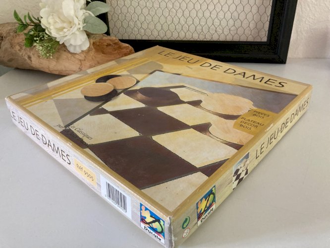 724⚜️Ancien Jeu De Société Jeu de Dames Pieces et Plateau en Bois Ducale Complet