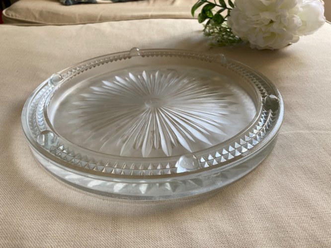 725⚜️ Ancien Dessous de Plat Ovale En Verre Déco Diamètre 23 Cm