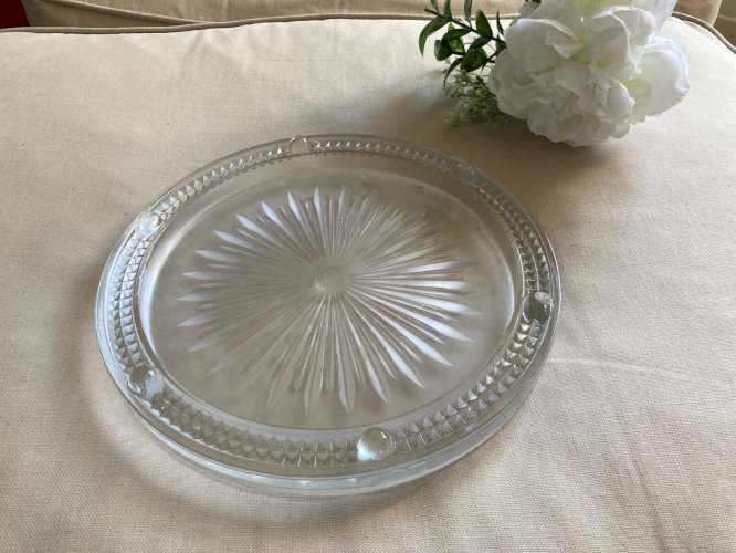 725⚜️ Ancien Dessous de Plat Ovale En Verre Déco Diamètre 23 Cm