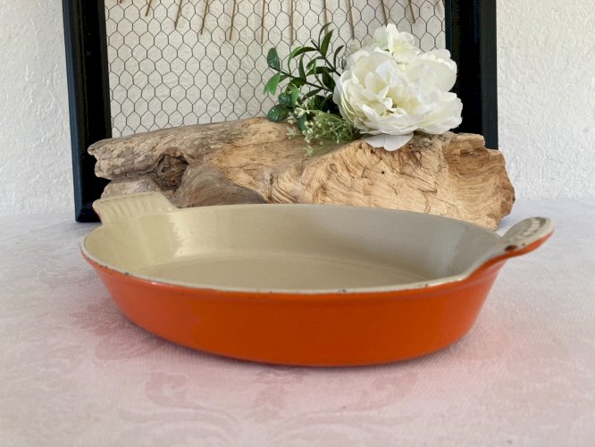 725⚜️ Ancien Plat à Gratin Le Creuset Couleur Orange Vintage Longueur 24 Cm