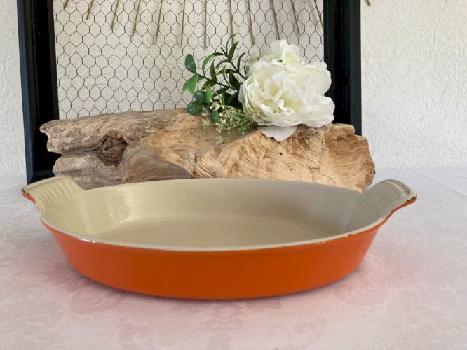 725⚜️ Ancien Plat à Gratin Le Creuset Couleur Orange Vintage Longueur 24 Cm