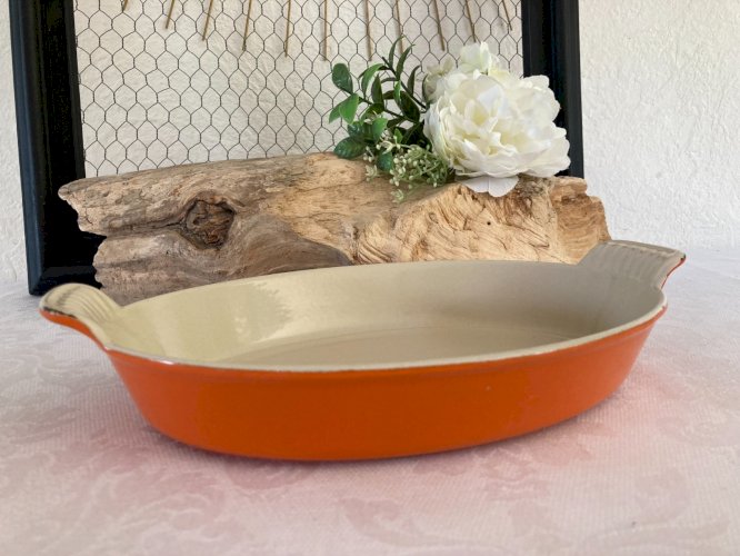 725⚜️ Ancien Plat à Gratin Le Creuset Couleur Orange Vintage Longueur 24 Cm