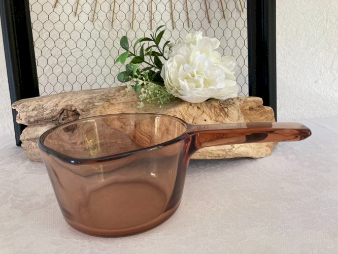 725⚜️ Ancienne Casserole en Verre Vision France Corning Diamètre 14 Cm Vintage