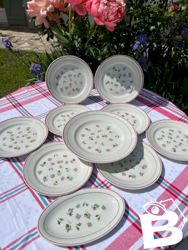 8 assiettes, 1 plat et 1 ravier KG Lunéville