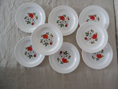  8 ASSIETTES  DESSERT fleurs ROSE EGLANTINE  ARCOPAL 14292