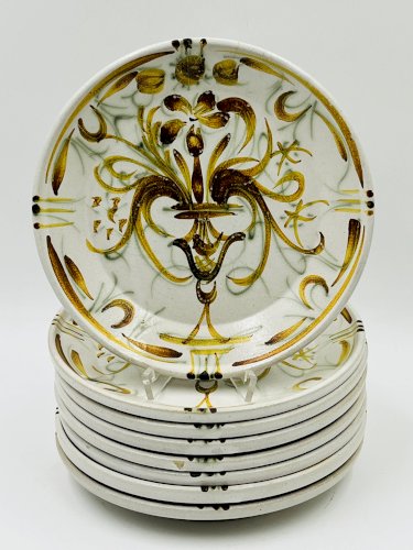 8 Assiettes Dessert Keraluc Quimper Renaissance 1960