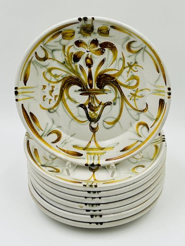 8 Assiettes Dessert Keraluc Quimper Renaissance 1960
