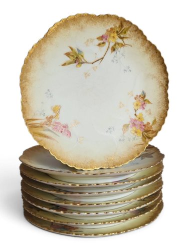 8 assiettes en porcelaine de Limoges, Martial Redon / Art Nouveau