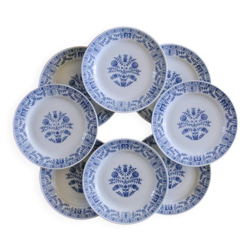 8 assiettes plates en porcelaine signées Kahla Germany bleu cobalt