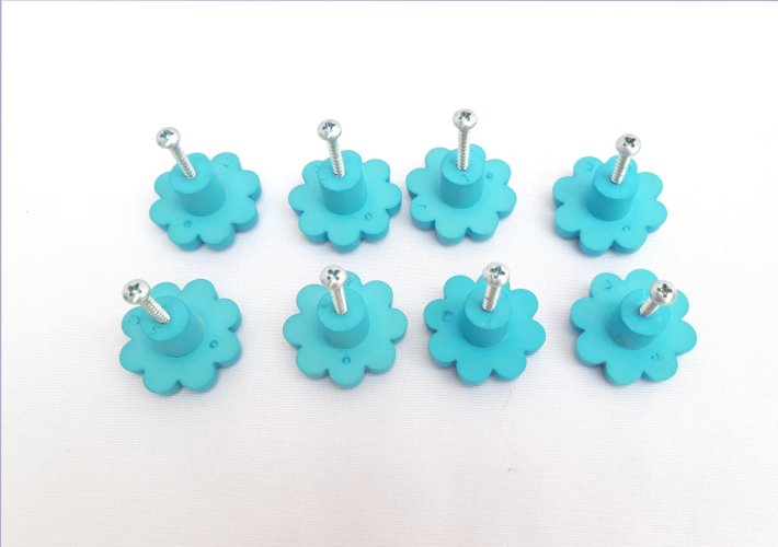 8 boutons de meuble vintage fleur bleue - vert anis