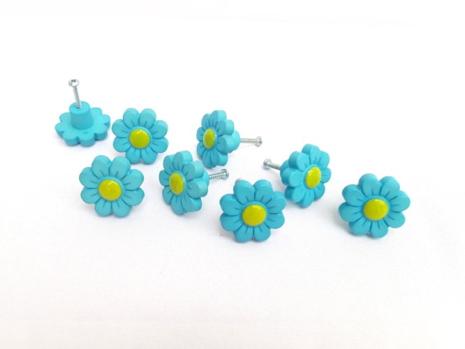 8 boutons de meuble vintage fleur bleue - vert anis