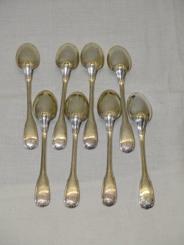 -8 PETITES CUILLERES A MOKA ou CAFE ARGENT COQUILLE Poinçon MINERVE 1 + ORFEVRE