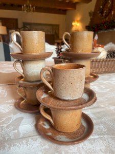 8 vintage 1970s glazed stoneware cups