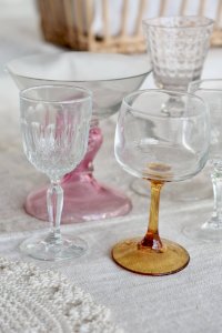 8 mismatched vintage glass and crystal liqueur glasses