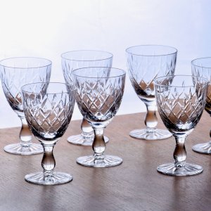 8 antique crystal wine glasses by Orrefors Karolina collection