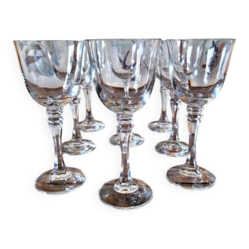 8 verres à vin ou eau vintage en cristal, jambe travaillée