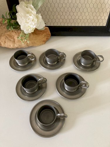 824⚜️ Ancien Service à Café 6 Tasses en Étain Vintage