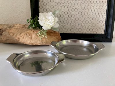824⚜️ Two Antique Serving Dishes in Stainless Steel Made in France Vintage Ø 18/14 Cm