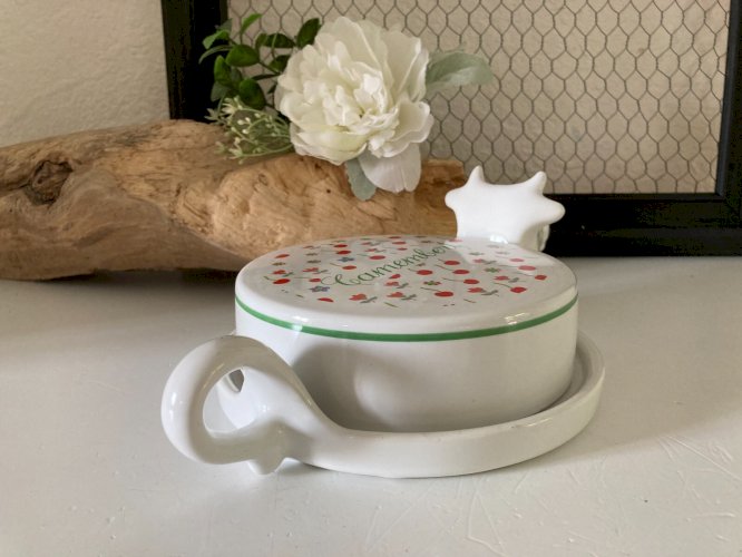 824⚜️ Plat Cloche à Fromage Camembert Kitchenette en Porcelaine Française