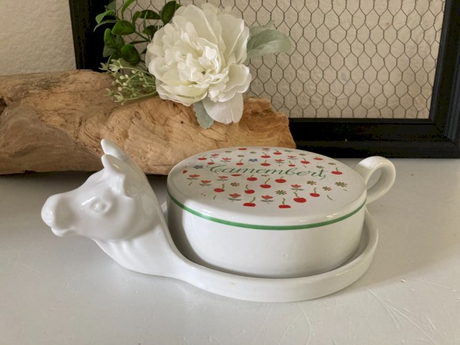 824⚜️ Plat Cloche à Fromage Camembert Kitchenette en Porcelaine Française