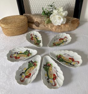 825⚜️ 6 Avocado Serving Bowls in Porcelain The Swallow Length 17 Cm