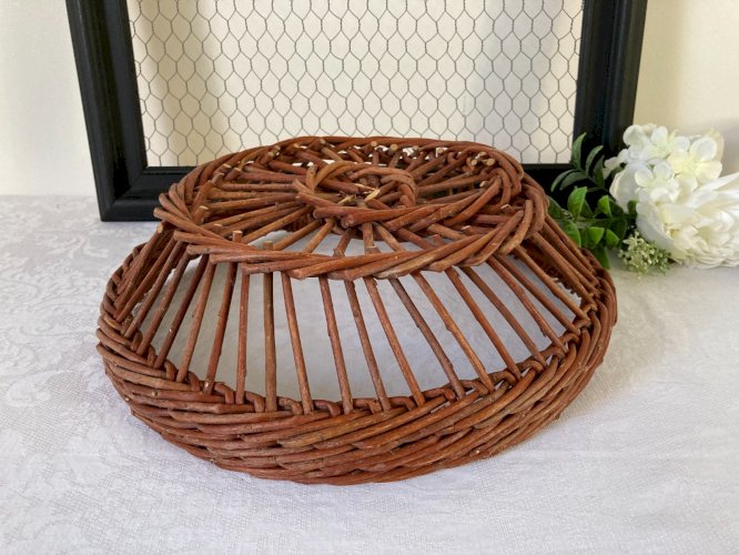 825⚜️ Ancien Panier Rond Corbeille en Osier  Vintage Diamètre 30 Cm